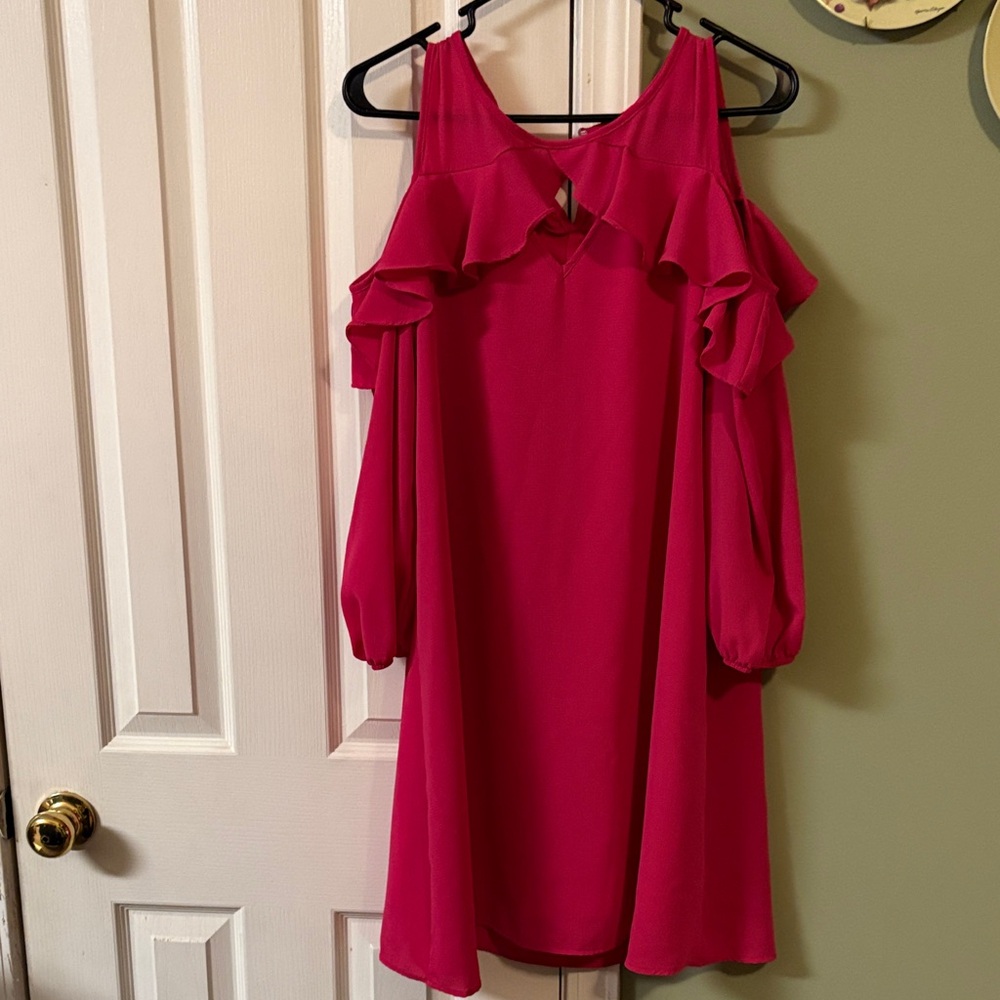 Ruffled Cold Shoulder Dress in Pink